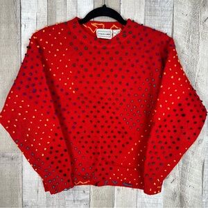 Vintage Haberdasher 100% Shetland
Wool Pom Pom Sweater Size Small Red
Retro 80s